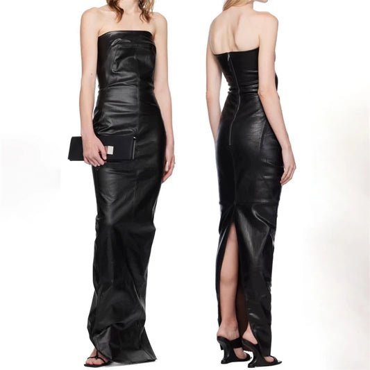 Women's dress New sexy backless long dresses for autumn 2025 PU coated hip hugging dress party dresses y2k floor length dress