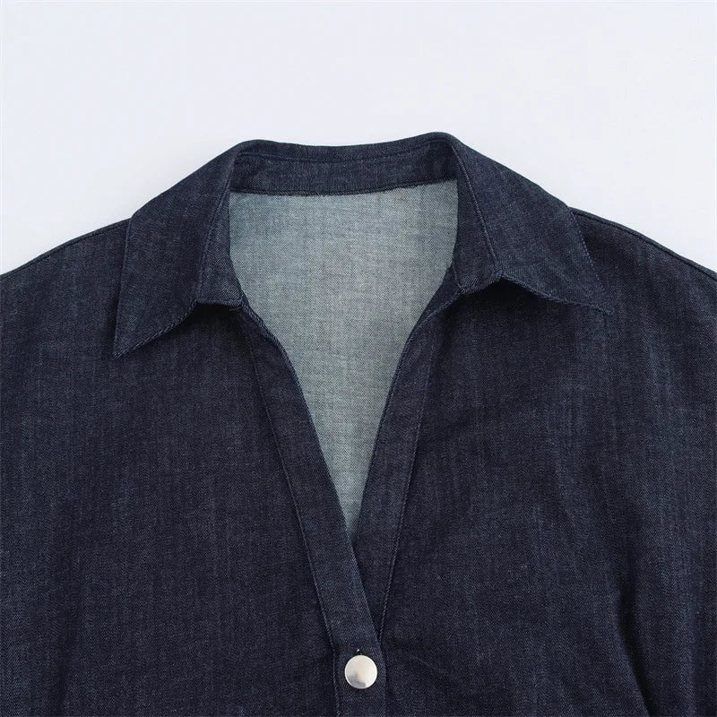 New Long Dresses 2025 Woman Fashion Summer V-neck Single Breasted Slim Fit Denim Skirts Women's Clothing Tops