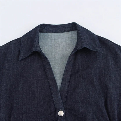 New Long Dresses 2025 Woman Fashion Summer V-neck Single Breasted Slim Fit Denim Skirts Women's Clothing Tops