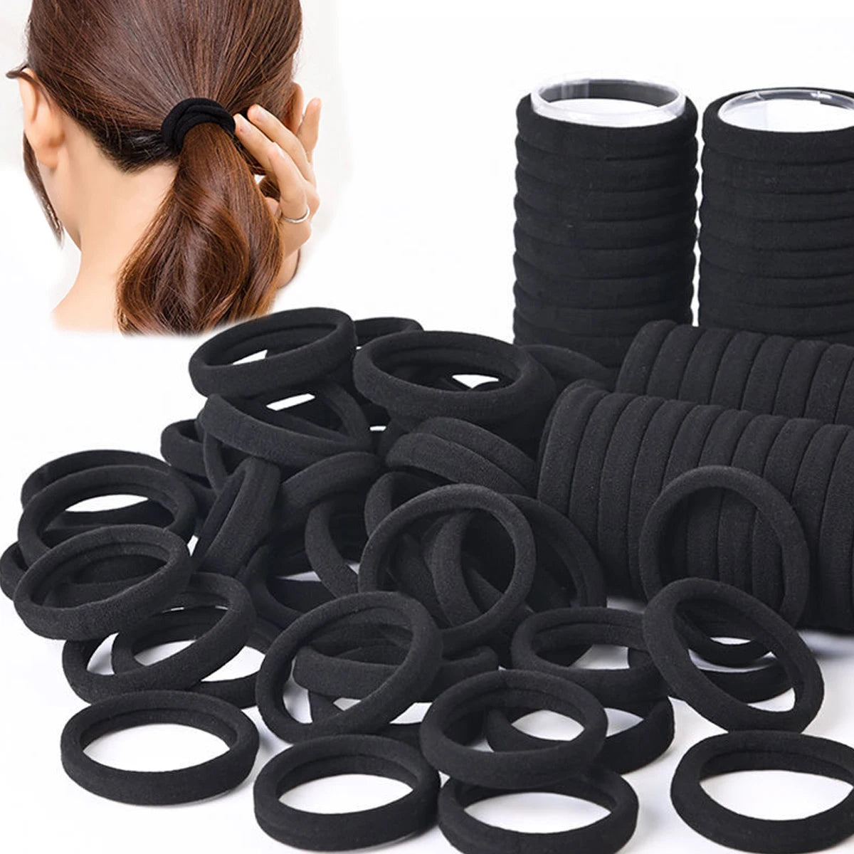 50/100 pieces of black and white hair bands, women's hair bands, high-elasticity rubber band hair bands, hair bands Badiee Stylez