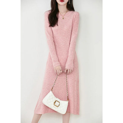 Women's Pure Wool Knitted Long Dress, Round Neck, Fishtail Skirt, Slim, Elegant, Casual, Fashionable, Sweater, 2024Autumn/Winter Badiee Stylez