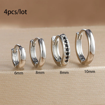 4PCS Set Stainless Steel Huggie Minimal Hoop Earrings 6/8/10mm Crystal Zirconia Helix Tragus Cartilage Earrings Piercing Jewelry Badiee Stylez