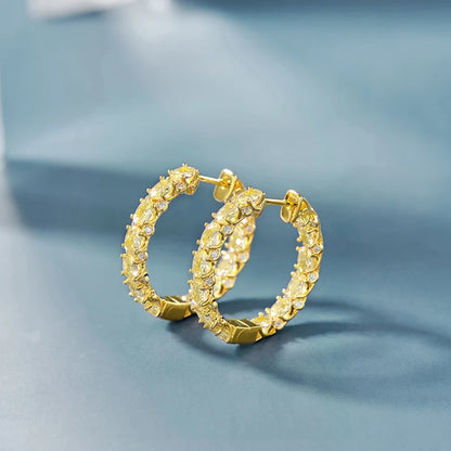 Huitan Luxury Trendy Pink/Green/Blue/Yellow CZ Hoop Earrings for Women Silver Color/Gold Color Hot Trendy Girls Jewelry Dropship