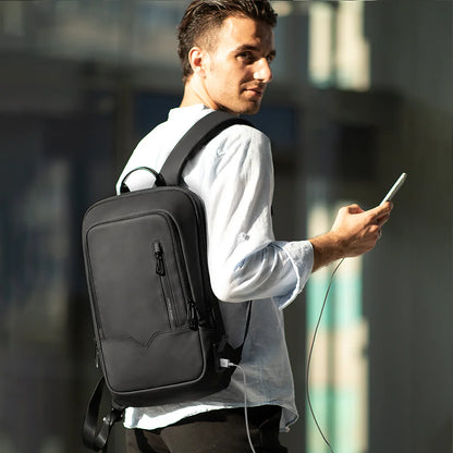 Hk Slim Laptop Backpack Men 14 Inch Office Work Women Backpack Thin Business Bag Unisex Black Ultralight Small Backpack School