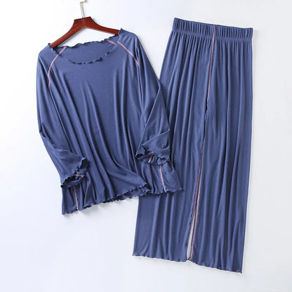 Factory wholesale summer 2025 new silk light Modale pajamas women seven sleeves nine wide-legged pants home clothing set 09