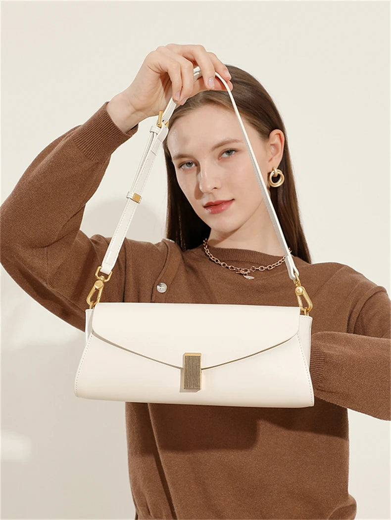 Burminsa Trendy Genuine Leather Underarm Shoulder Bags For Women 2025 Luxury Designer Crossbody Purses Flap Lock Ladies Handbags