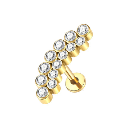 PVD Titanium PIERC Labret Stud Double CZ Paved Ear Cartilage Tragus Helix Earrings Lip Ring Daith Piercing Gift for Women B Gold color (1pc)