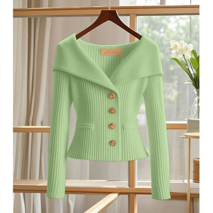2025 New Women Cardigan Sweater High Quality High-end chic Long Sleeve Knitwear Autumn Winter Female Clothes Sweater Jacket Green CHINA
