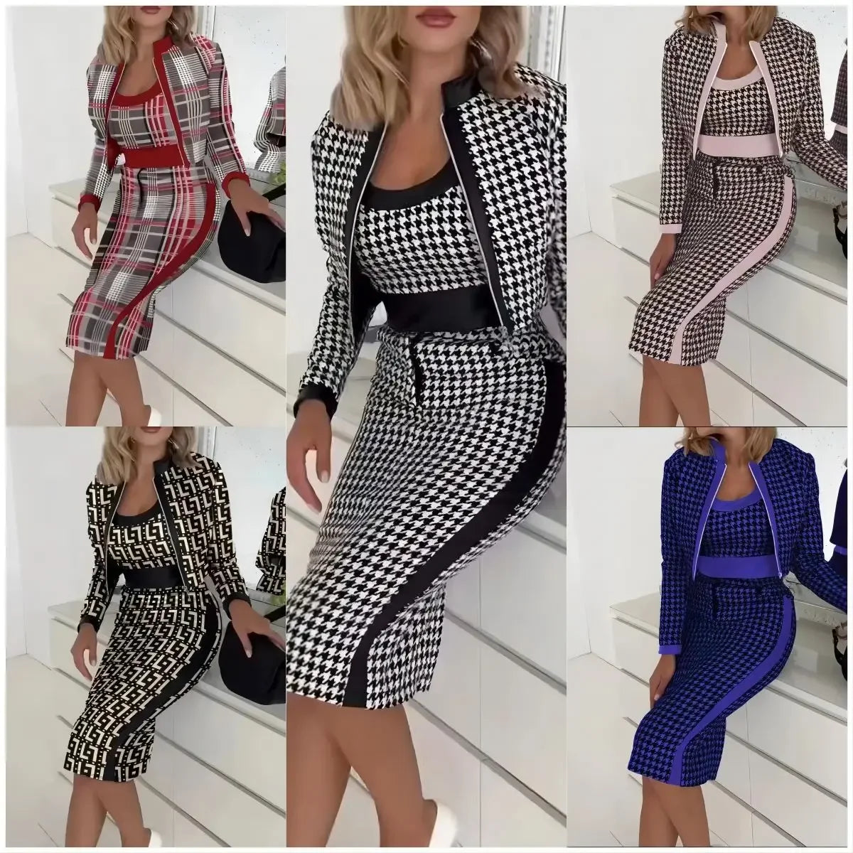 Fashionable Sweet Style Long Sleeve Print Jacket Vest And Skirt Three Piece Set Women's Slim Fit Spring Autumn Clothing Badiee Stylez