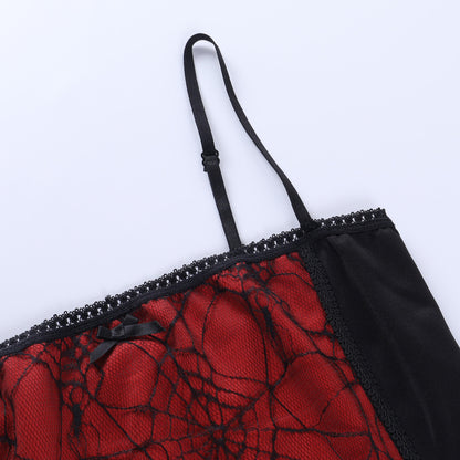 Gothic Cami Tops Y2K Aesthetic Grunge Mall Goth Crop Top Mesh Spider Net Lace Tank Lace Top E-girl Harajuku Slim Tees