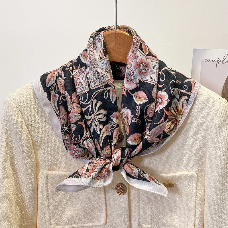Fashion 70cm Cotton Square Scarf Women Floral Print Design Bandanas Lady Scarves Headband Accessories Handkerchief Hair