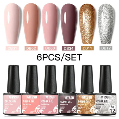 6PCS/SET Glitter Bright Pink Peach Gel Nail Polish Kit Spring Colorful Semi Permanent Soak Off Art UV Gel Varnish For Manicure ZH18330