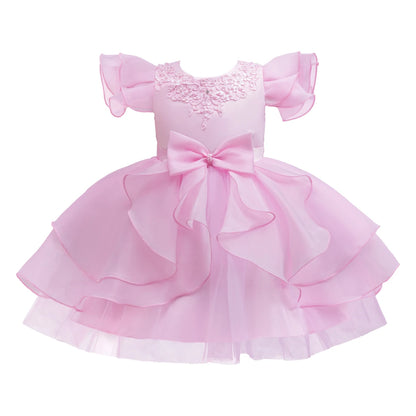 Princess dress; evening dress; bow puffy dress; stage performance dress; hostess dress; flower girl dress; gauze dress Badiee Stylez