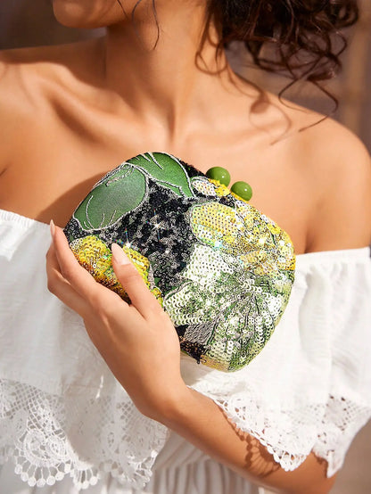 Women's embroidered pearl random pattern dinner bag, detachable shoulder strap box bag, perfect choice for parties, dances