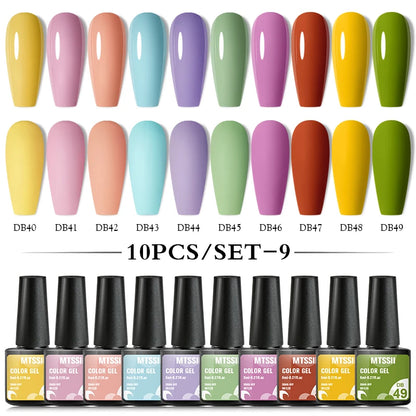 10PCS/Set Gel Nail Polish Set 125 Colors Glitter Semi Permanent Hybrid Gel Varnishes Base Top Coat Soak Off UV LED Nail Art Gel