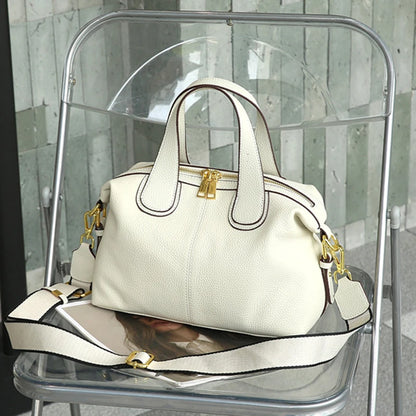 Toptrends Cowhide Genuine Leather Handbags For Women 2025 Luxury Designer Satchel Boston Office Ladies Shoulder Crossbody Bags White