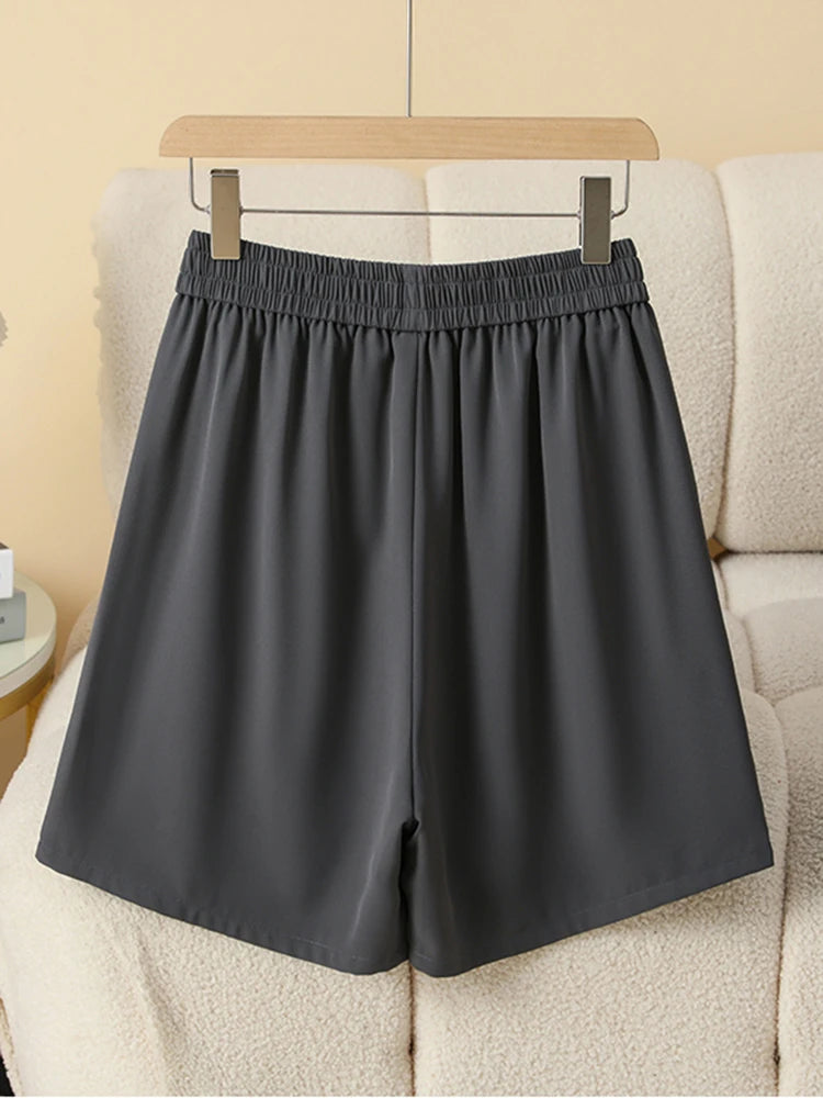 Plus Size Shorts Women High Elastic Waist Wide Leg Loose Pants With Pockets Summer 2025 New Korean Fashion Half Shorts Women