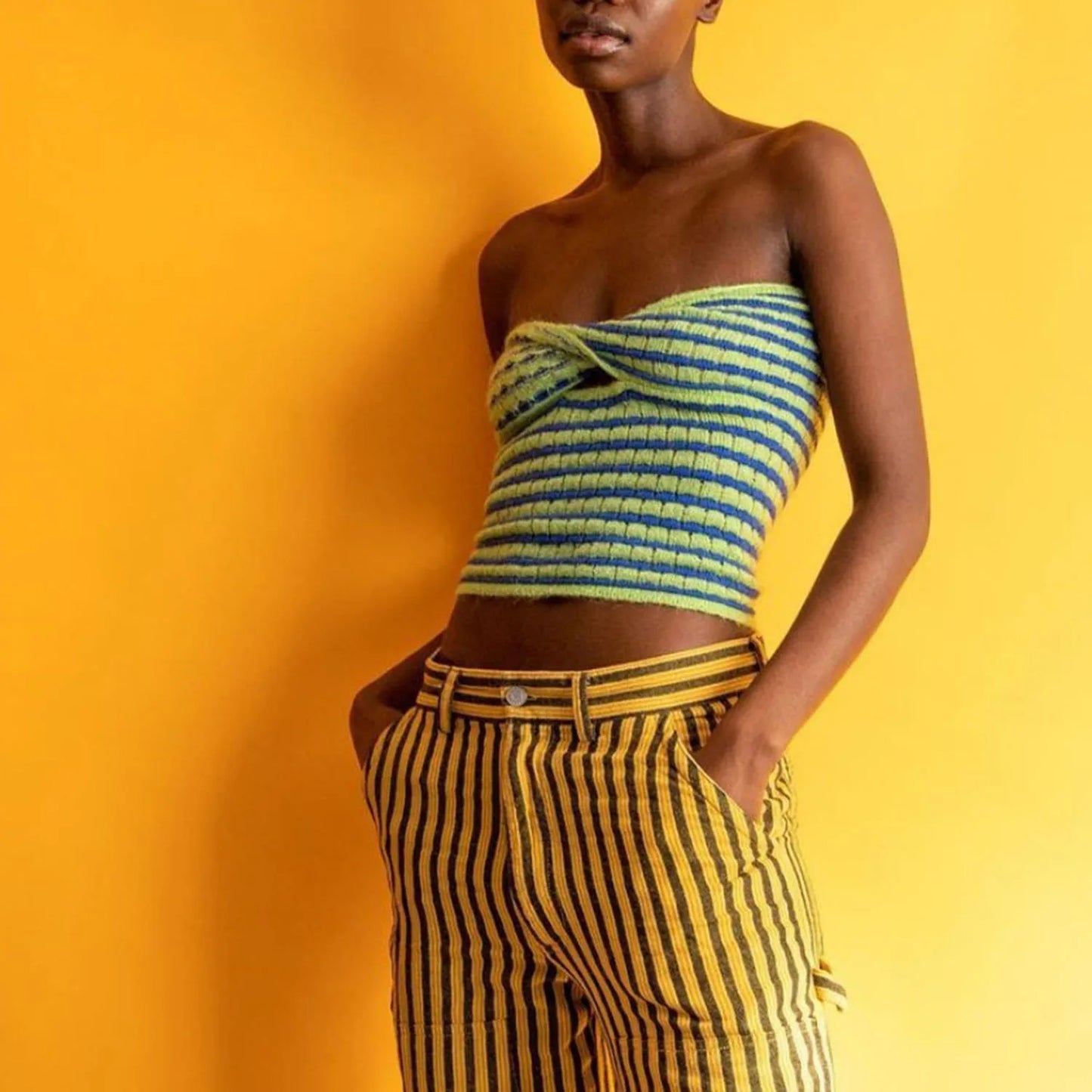 Striped Knitted Tube Top Women Off Shoulder Summer Sexy Strapless Bodycon Tank Crop Top Party Club Wear Camisole Yuqung