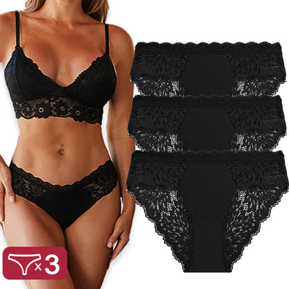 3PCS/Set Sexy Perspective Women Back Lace Panties Patchwork Cotton Underpants Hollow Out Lingerie Underwear Comfortable Briefs Set 8 CHINA|Fast shipping