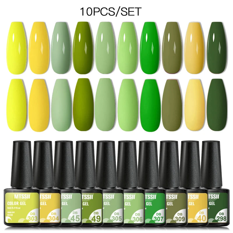 10PCS/Set Gel Nail Polish Set 125 Colors Glitter Semi Permanent Hybrid Gel Varnishes Base Top Coat Soak Off UV LED Nail Art Gel