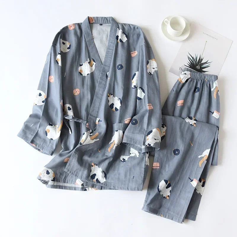Japanese-style kimono cotton fresh style pajamas suit female casual spring and summer pajamas pajamas two-piece home service 06