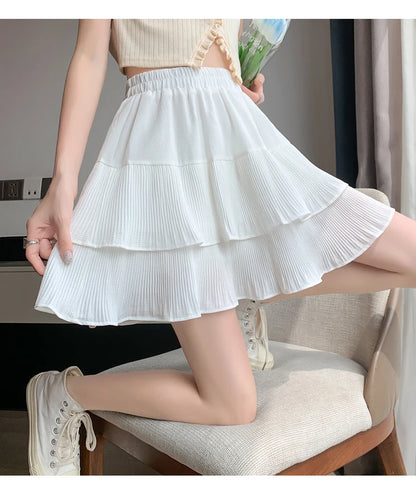 Casual Summer Ball Gown Pleated Skirts Women 2024 Korean Fashion Clothing Faldas Largas High Waist Black White A Line Mini Skirt