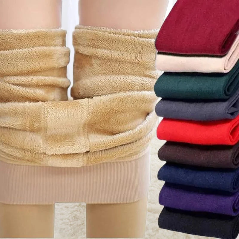 Colorful Fleece Lined Tights Women Thermal Pantyhose for Female Winter Panty Polar Skin Black Effect Stockings Thermal Leggings