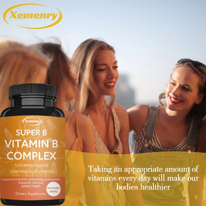 Vitamin B Complex Capsules - Reduce Stress, Promotes Nervous System Healthy, Strong Bones &Teeth, Boost Immunity