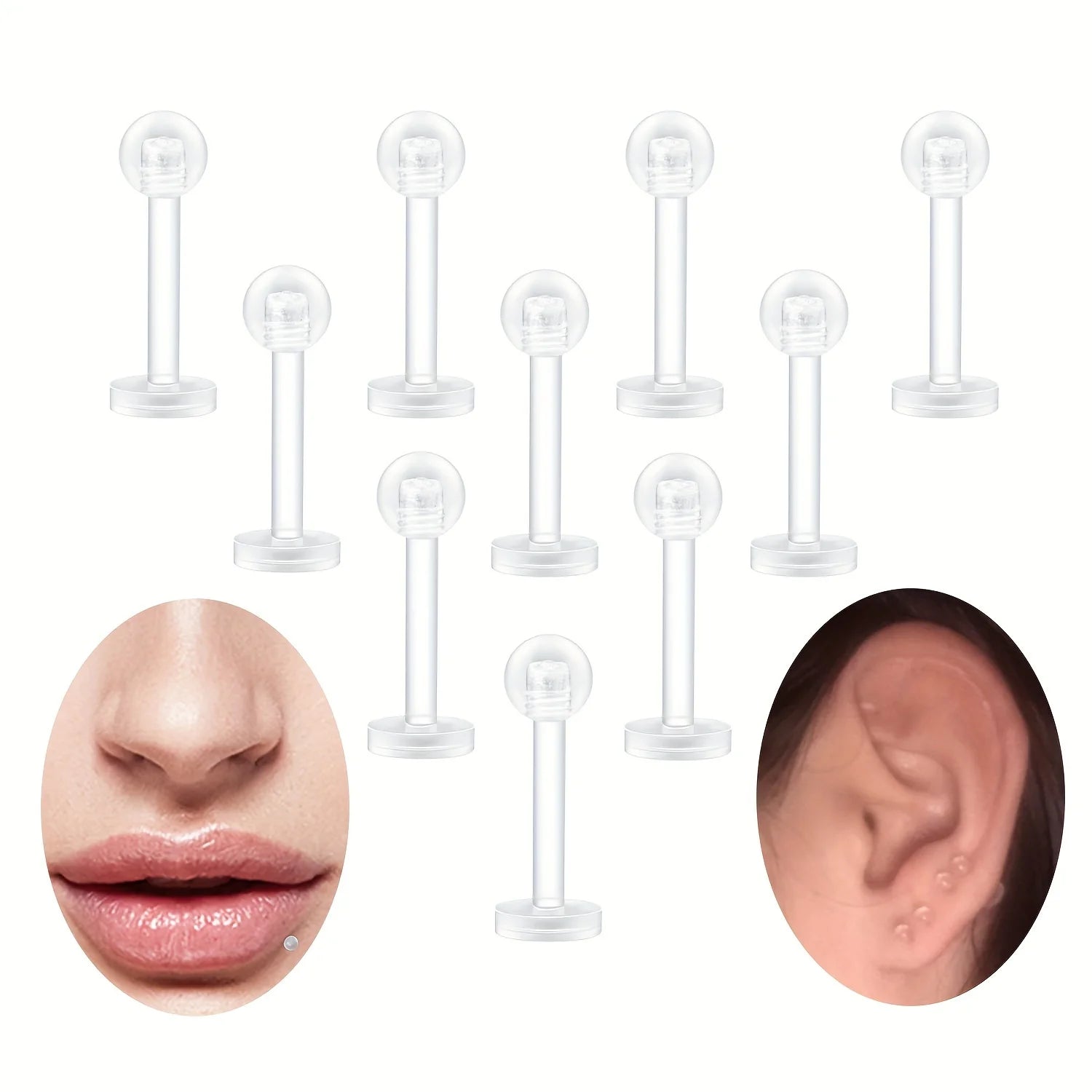 10~20pcs/Set Transparent Acrylic Bioflex Tragus Retainer Lip Studs Ear Helix Earring 6mm 8mm 10mm 12mm Body Piercing Jewelry Badiee Stylez