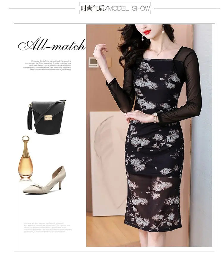 Women's 2025 New Slim Hip Square Neckline Temperament Dress