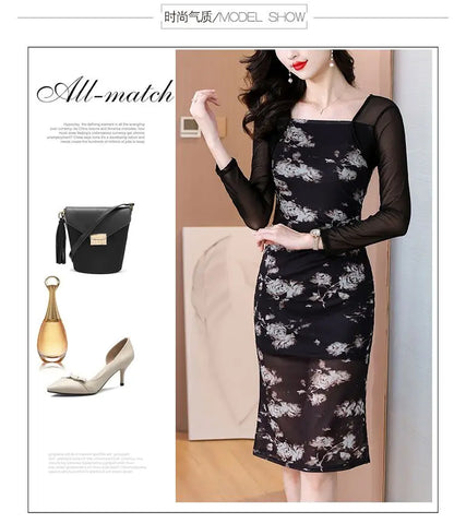 Women's 2025 New Slim Hip Square Neckline Temperament Dress