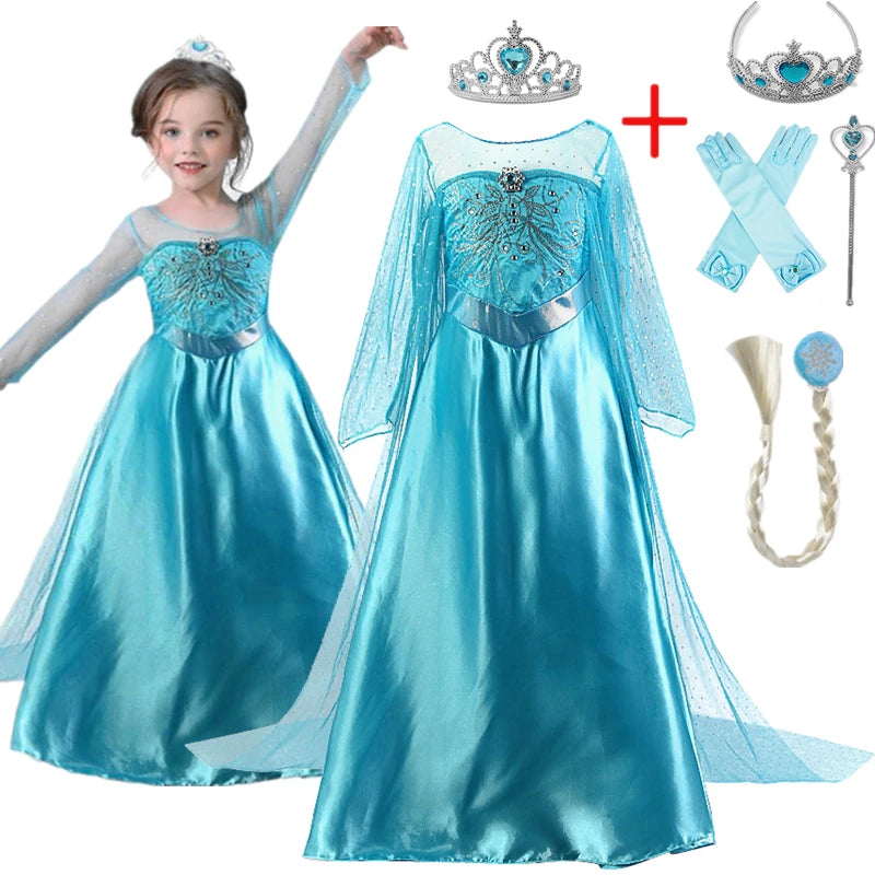 Elsa Dress for Girls 3-10Y Birthday Role Elsa Princess Dress For Kids Halloween 2024 Carnival Easter Party Cosplay Girls Costume