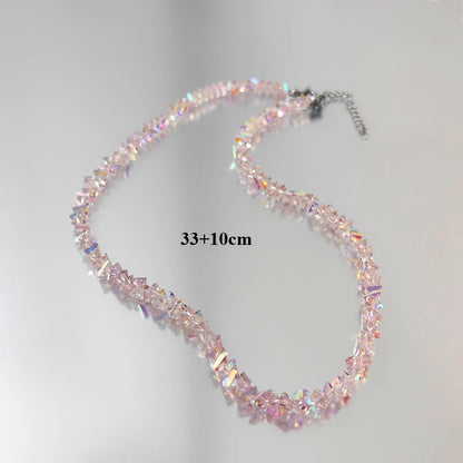 Shiny Transparent Crystal Irregular Beaded Bracelet for Women Korean Mulit-cut Pink Glass Chain on the Hand Jewelry Girls Gifts Pink Long