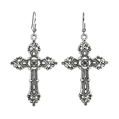 Vintage Cross Earrings Necklace for Women Christ Dangle Earrings Gothic Punk Dangle Drop Necklace Men Girl Grunge Hoop Jewelry