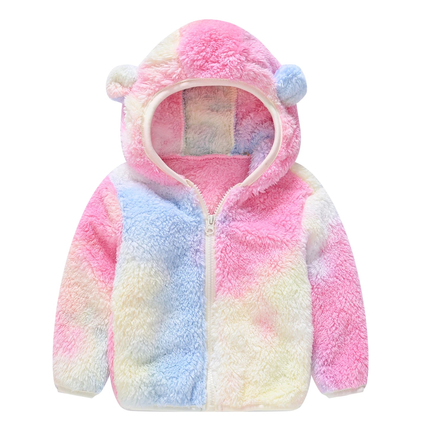 Girls woolen hooded coat solid color zipper coat children's winter clothes