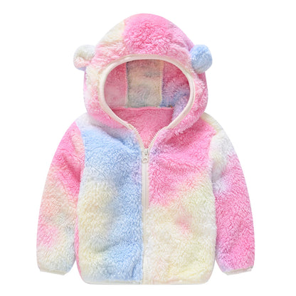 Girls woolen hooded coat solid color zipper coat children's winter clothes