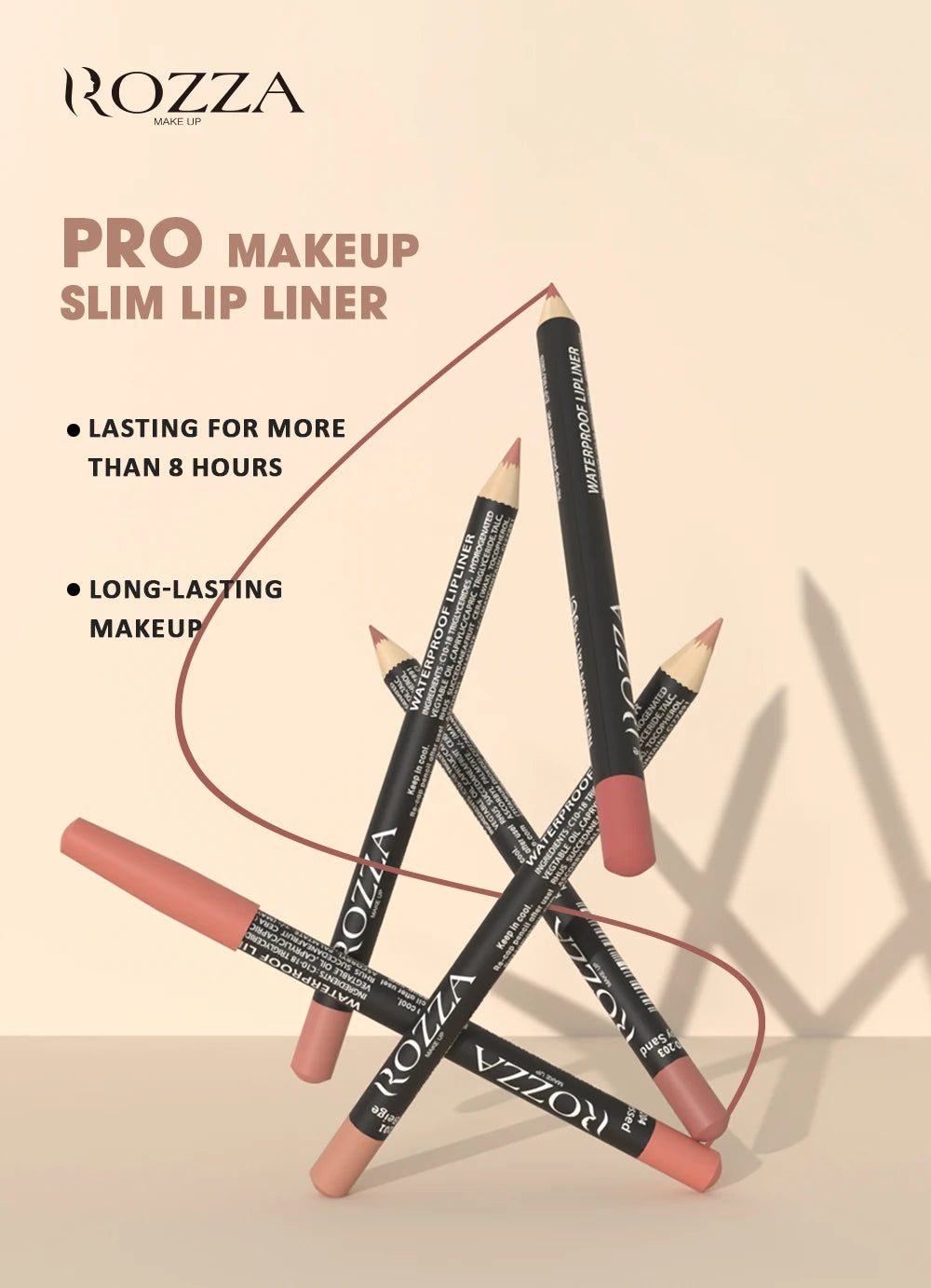 Rozza Waterproof Lip Liner Pencil Set, Weightless Precise Liner with Super Soft Blendable Texture Matte Soft