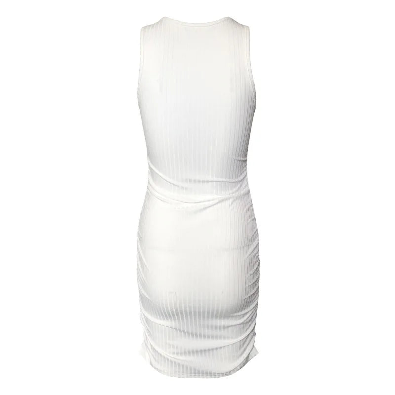 Sexy Stripes Thread Knitting Slim Bodycon Dress Women Sleeveless Solid Color Skinny Mini Dress Elegant Club Party Vestidos