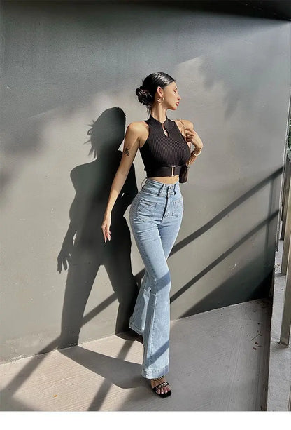 HELIAR Women Sexy Tank Tops Chic Y2K Tops Halter Off Shoulder Tops Crop Tops Elastic Solid Tank Tops For Women Summer