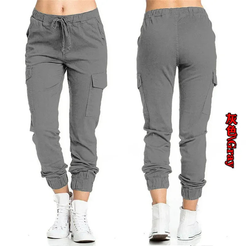 2022 New Solid Jogger Women's Cargo Pants Multi-Pocket Drawstring Elastic Waist Women Sports Pants Streetwear Casual Long Pant Badiee Stylez