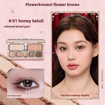 Flower Knows Moonlight Mermaid Eyeshadow Palette 8-Color Matte Shimmer Glitter Eye Makeup Cosmetics Women Beauty Eye Shadow 01 Honey Canele CHINA