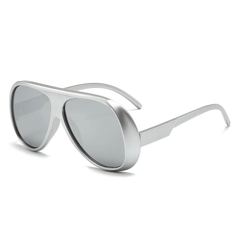 SHAUNA Fashion Oversized Pilot Men Sunglasses Retro Gradient Mirror Shades UV400 Women Sun Glasses Silver silver mirror