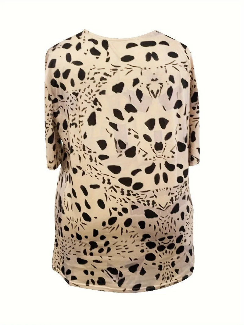 Plus Size 1XL-5XL All Over Print T-Shirt, Casual Crew Neck Short Sleeve T-Shirt Women's Plus Size Clothing