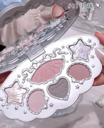 FlowerKnows Shell's Jewel Series Eyeshadow Palette 6Color Matte Shimmer Glitter Eye Makeup Embossing Cosmetics Beauty Eye Shadow