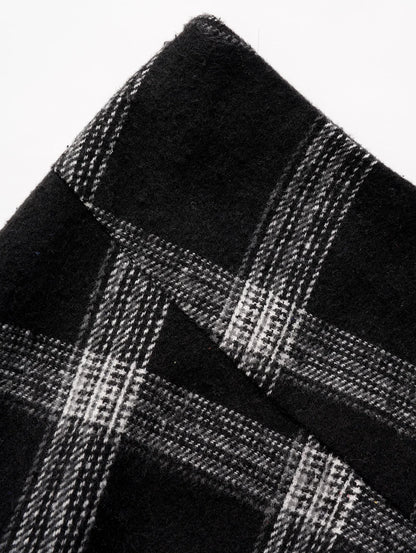 Dressfo Womens Asymmetic Hem Plaid Skirt Buckle Strap Detail Casual Midi A Line Dress Black Skirts 2024 New