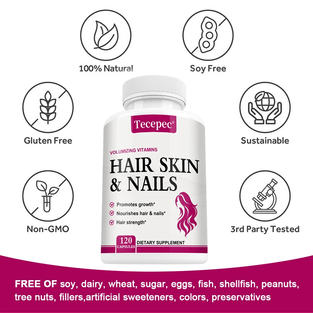 Hair Skin & Nails Vitamin Capsules - with Biotin and Collagen, Nutritional Supplement for Men and Women, Non-GMO, Gluten-Free