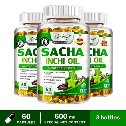 Sacha Inchi Oil Capsules - Supports Brain, Heart, Eye, Skin Health, Balances Cholesterol, Improves Digestion, Boosts Immunity 60 Capsule-3bottles