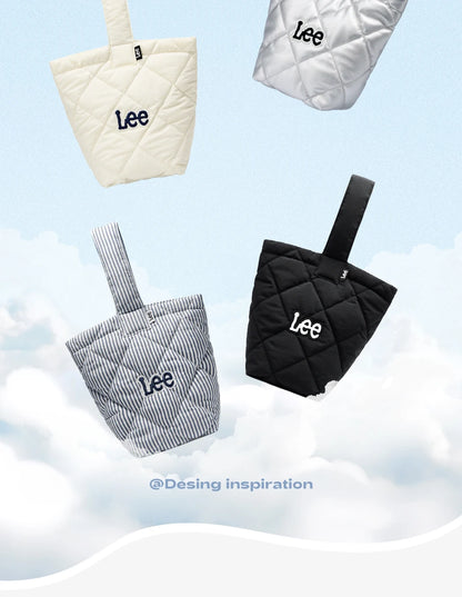 LEE Ladies Cute Design Puffer Bag Casual Soft Small Pink White Quilted Handbag Women Korean Style Down-filled Phone Bucket Bag