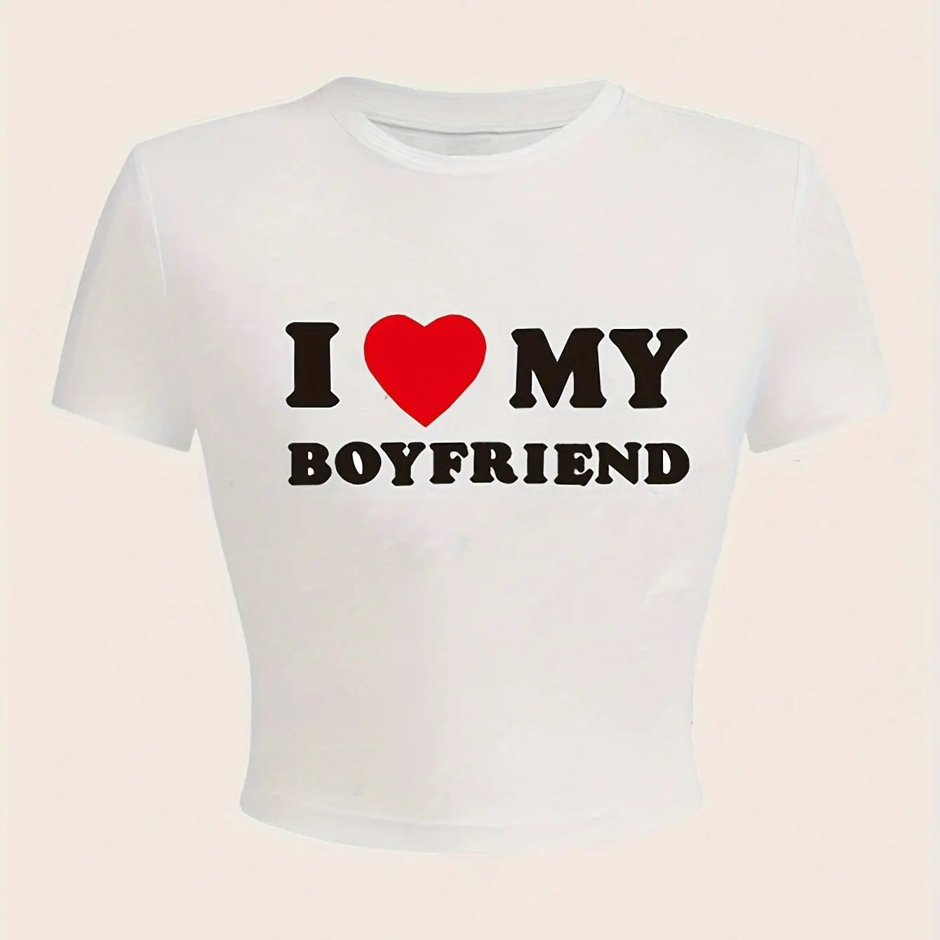 I Love My Boyfriend Print T-Shirt Casual Crew Neck Short Sleeve Crop Top for Summer Women's Clothing H2271-white-luqi