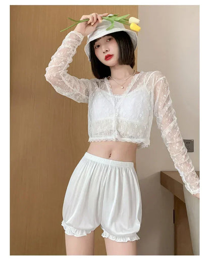 Summer Thin Safety Pants Women JK Leggings Women Anti-slip Safety Pants Women Loose Wear Shorts Home Pajama Pants Women White